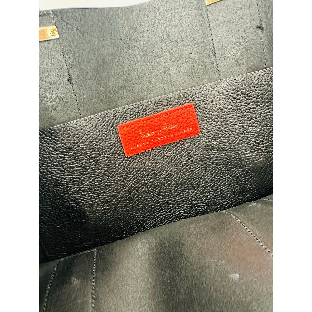 India Hicks Solitaire Leather Tote Bag Black with Brushed Gold Accents Flawed - Picture 4 of 11
